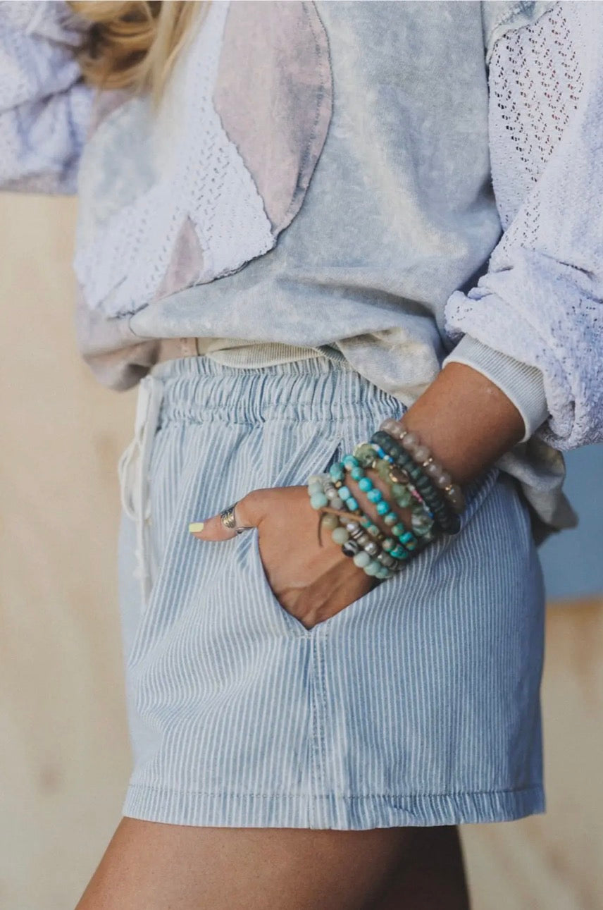 Pinstripe Denim Shorts