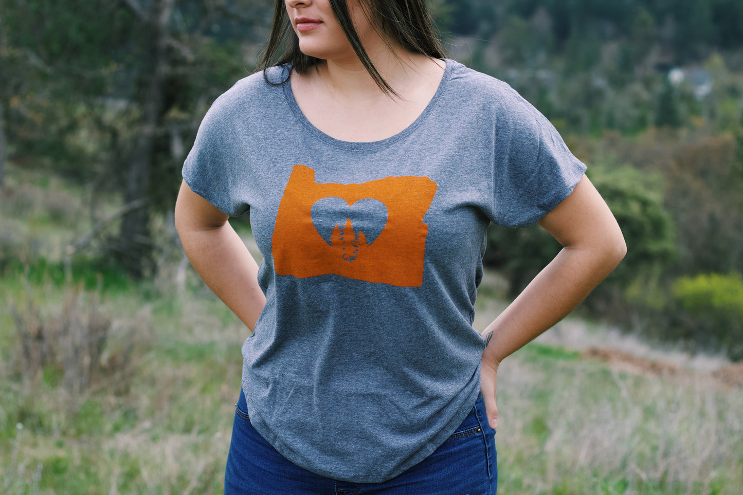 Oregon Heart with Trees Scoop Neck