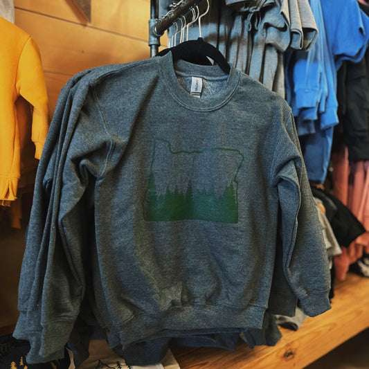 Oregon Outline with Trees Youth Crew Sweatshirt