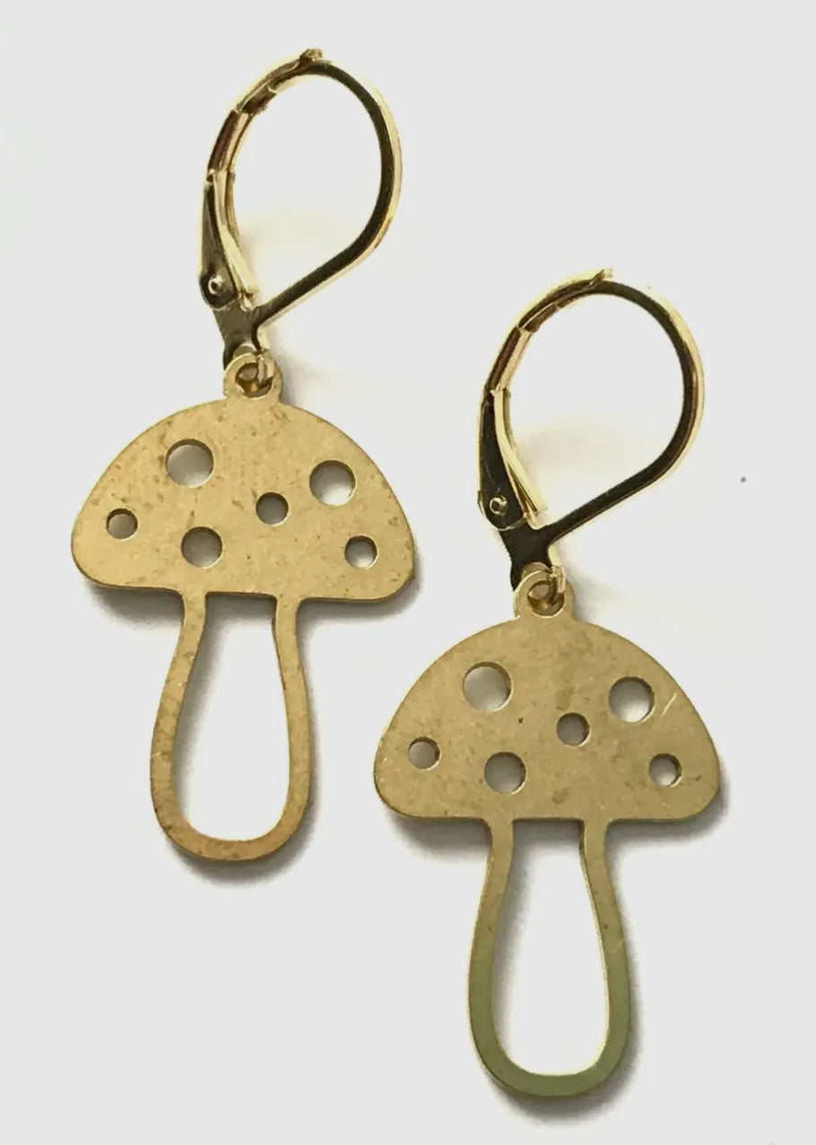 Brass Mushroom Earrings