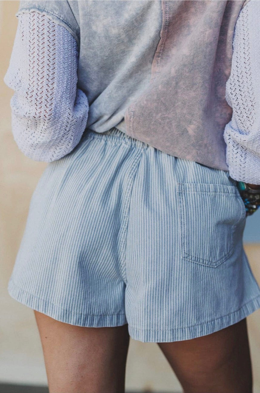 Pinstripe Denim Shorts