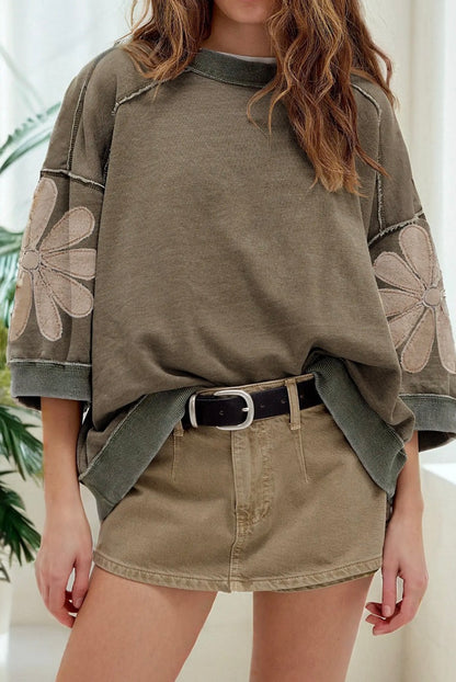 Mineral Wash Floral Patch Sweatshirt