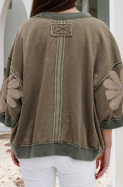Mineral Wash Floral Patch Sweatshirt