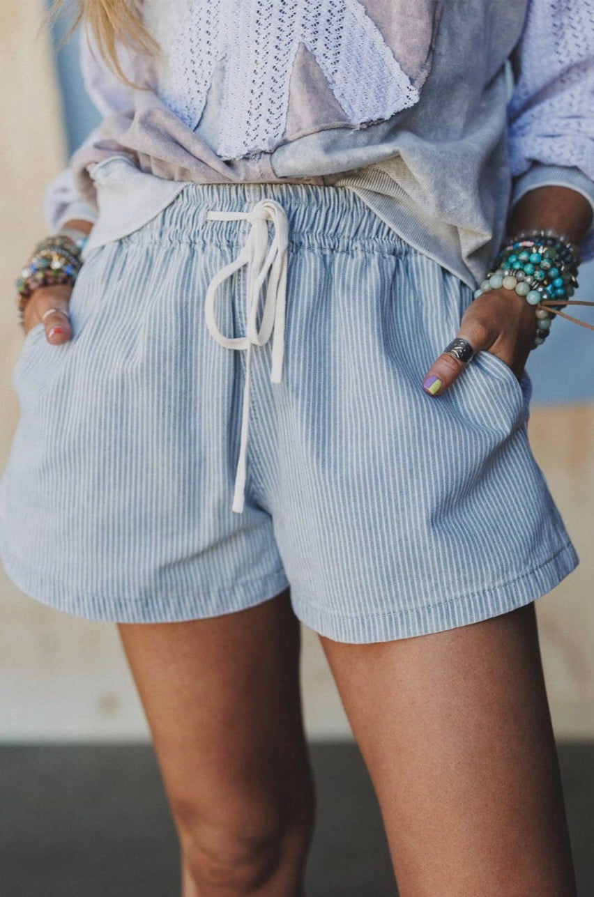 Pinstripe Denim Shorts