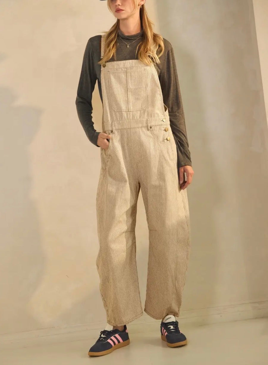 Pinstriped Barrel Leg Overalls