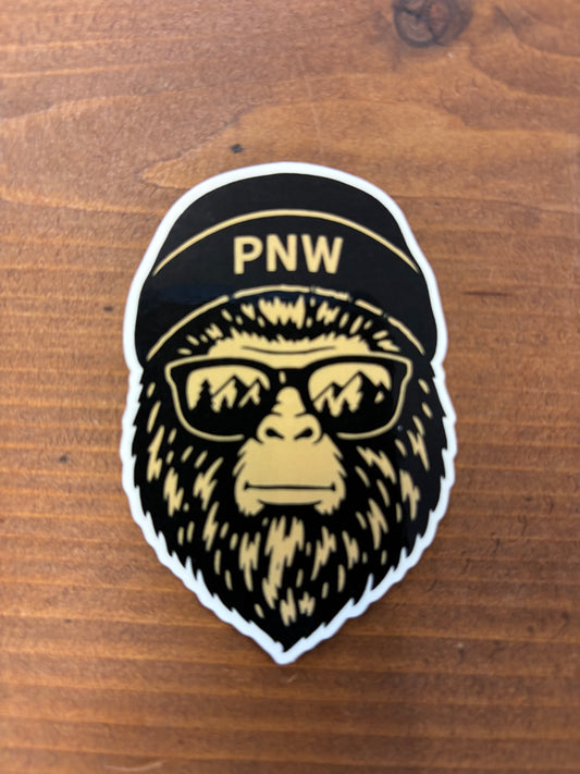 PNW Sasquatch Head (Black & Gold) Sticker